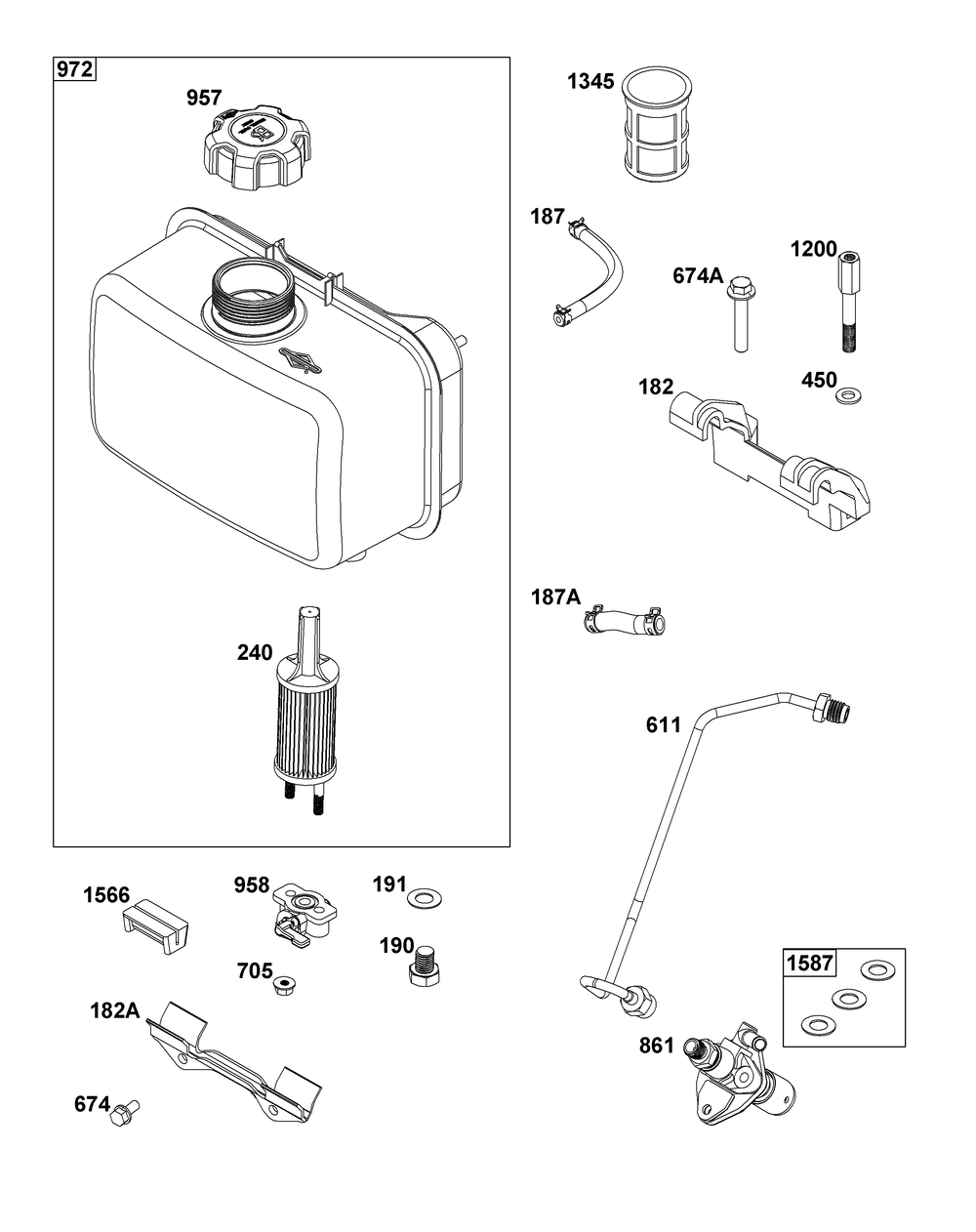 Fuel Supply Group Diagram and Parts List for 181D02-0003-01 100000 - 19Z999 Briggs and Stratton Engine